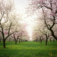 Fototapeta premium Pink and White Blossoms in a Spring Orchard