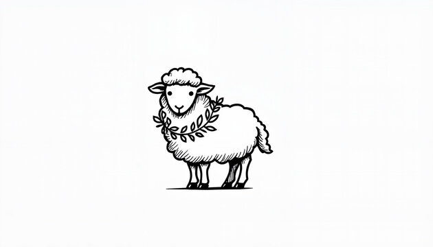 Cute sheep with a laurel wreath
