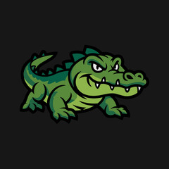 Playful Cartoon Green Alligator or Crocodile Character in a Low Stalking Pose