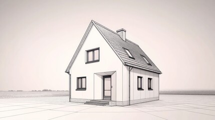 Fototapeta premium House architectural sketch modern home design blueprint illustration