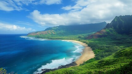 Fototapeta premium Tropical beach with Hawaii coast.