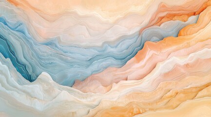 Fototapeta premium Abstract layered landscape of pastel hues Soft flowing lines and textured layers create a mountainous or geological effect