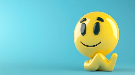 Smiling emoticon sitting, light blue background