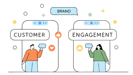 customer engagement emotional connection between customer and brand loyalty consumer trust or deep relationship concept businessman represent brand talk with customer as linked speech bubble 060525