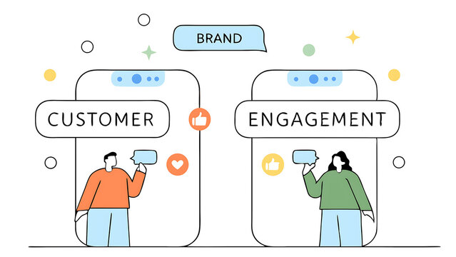 customer engagement emotional connection between customer and brand loyalty consumer trust or deep relationship concept businessman represent brand talk with customer as linked speech bubble 060525