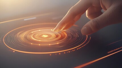 Interactive touchscreen technology close-up hand gesture modern office digital content futuristic environment