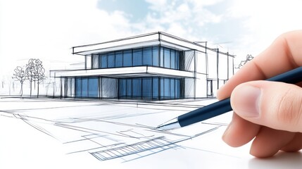 Modern house blueprint sketch by architect