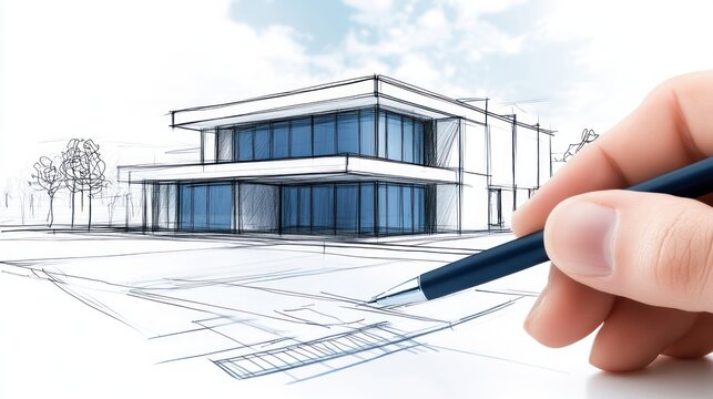 Modern house blueprint sketch by architect