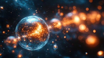 A captivating digital render of a swirling galaxy with orange and blue colors.
