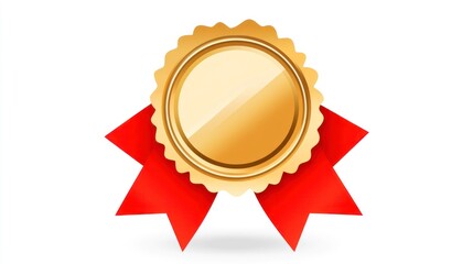 Golden award badge with red ribbons