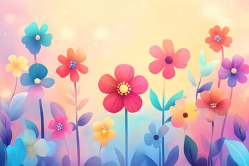 Obraz premium Colorful floral illustration with soft pastel hues.