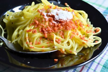 Delicious spaghetti on a plate for dinner