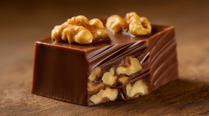 National Nutty Fudge Day chocolate walnut dessert on wooden surface
