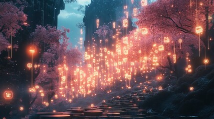 Fototapeta premium A surreal crypto-trading metaverse with glowing coins and digital graphs