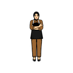 muslim barista standing with her arms crossed vector illustration