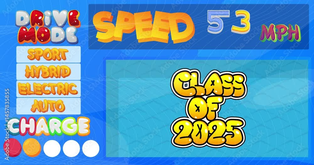Poster futuristic car dashboard with class of 2025 text. digital graphical user interface animation.