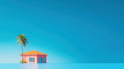 Pink house by the pool palm tree minimalist summer vacation tropical architecture