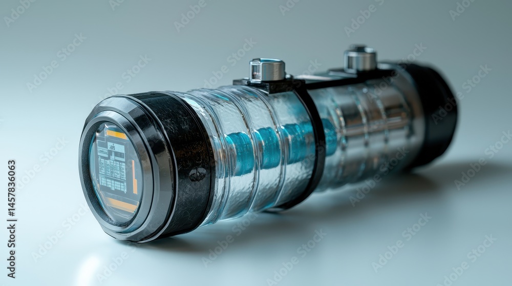 Poster futuristic transparent gadget with digital display and sleek design