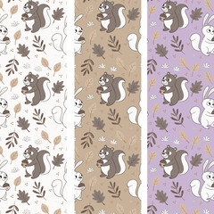 Cute and lovely adorable rabbit autumn leaf mushrooms woodland hedgehog design for kids market as vectors 