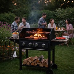 Friends Enjoying BBQ and Drinks at an Outdoor Summer Party