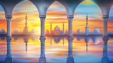 Serene mosque sunset reflection architectural serenity and spiritual tranquility
