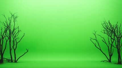 Bare trees on green chroma key backdrop
