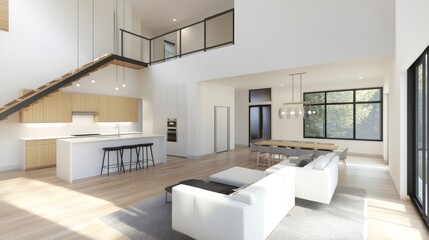 Modern open plan living room kitchen and dining area interior design