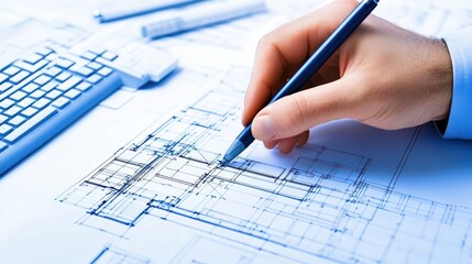 Hand drawing blueprint architecture and design