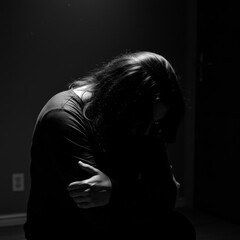 Sad Woman Sitting in Low Light