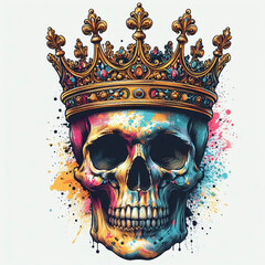 Colorful skull design adorned with a golden crown.
