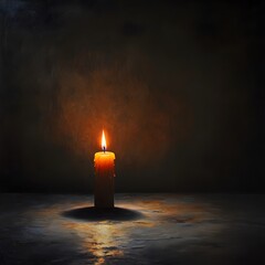 Single candle in the dark