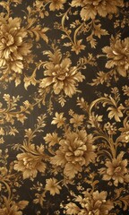 Rich golden damask, swirling leaves & delicate blossoms , luxury, fabric