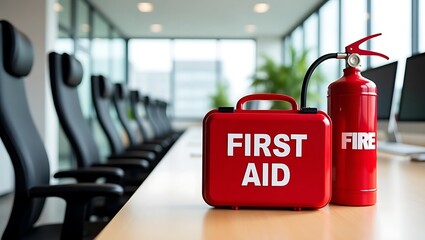 Workplace Safety Equipment with First Aid Kit and Fire Extinguisher