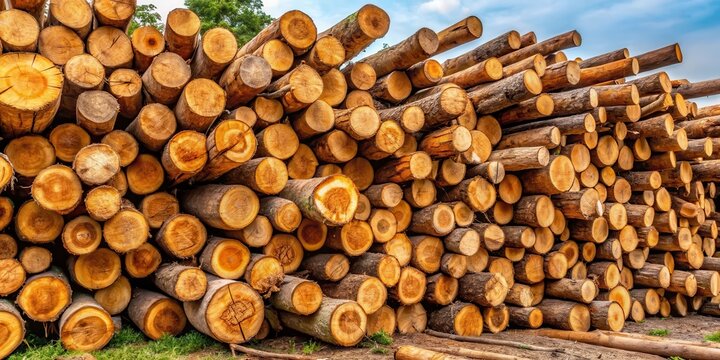 Natural Teak Wood Logs Piled High , wooden material, natural teak wood,  wooden material