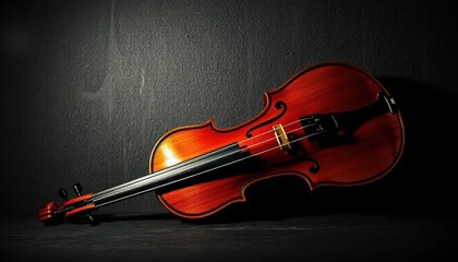 Fototapeta premium A lone violin rests elegantly against a textured wall