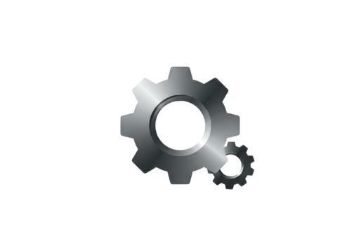Gear or Settings Icon Isolated on Transparent PNG Background – Simple and Modern Symbol for Configuration, Adjustment, and System Settings in Digital Interfaces and Applications
