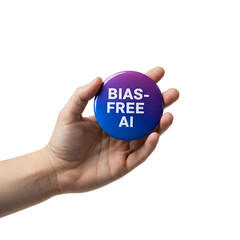 Hand Holding "Bias-Free AI" Button: Ethical Artificial Intelligence