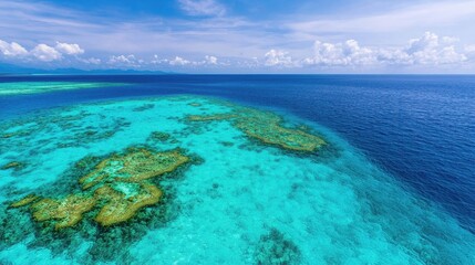Obraz premium Aerial View of Vibrant Coral Reef and Crystal Clear Ocean Waters