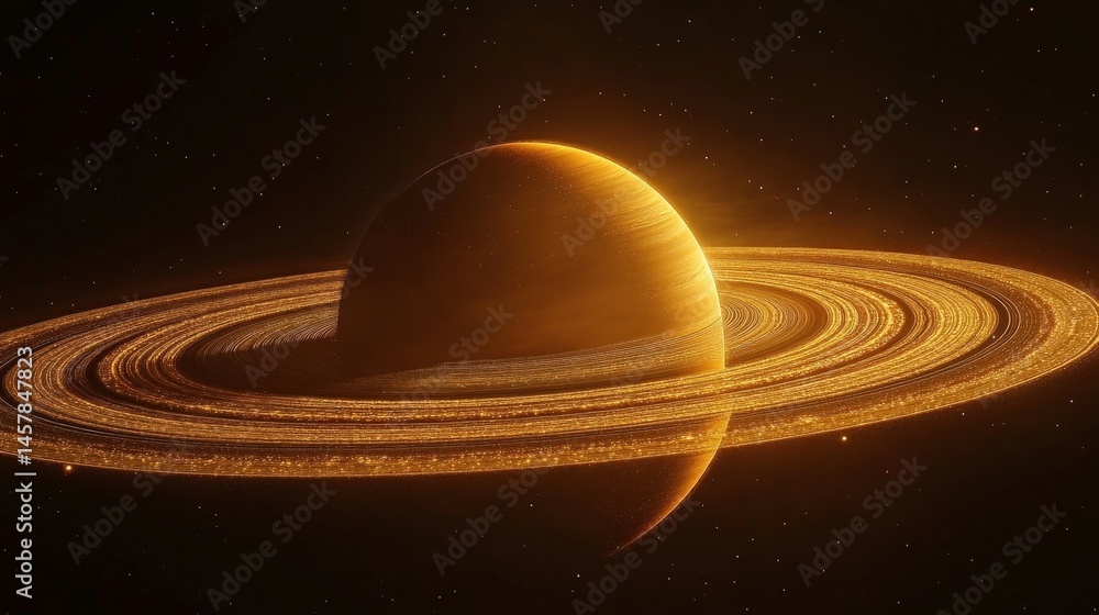 Aufkleber an abstract planet with a bright ring system surrounded by glowing orbs creates wonder.