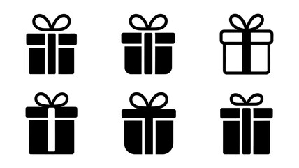Simple Black Gift Box Icons Set