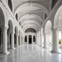 Fototapeta premium ornate white marble palace interior with arched openings and columns