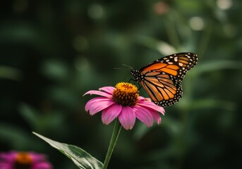 Fototapeta premium Monarch Butterfly on Pink Flower in Garden