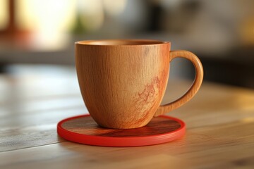 Obraz premium Wooden mug resting on a coaster.