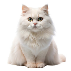 Adorable White British Longhair Cat on white background Create a unique and original composition that does not closely resemble existing stock Images