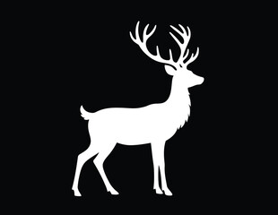 Fototapeta premium White reindeer silhouette. This image depicts a black silhouette of a white reindeer with majestic antlers, symbolizing winter, Arctic wildlife, and seasonal beauty. clipart illustration design.