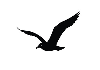 Seagull flying silhouette. This image depicts a black silhouette of a seagull soaring through the sky, symbolizing freedom, grace, and coastal wildlife. Vector clipart illustration design.