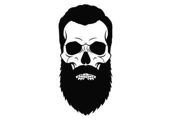 Bearded skull silhouette. This image depicts a black silhouette of a skull with a distinct beard, representing gothic aesthetics, mystery, and artistic design. Vector clipart illustration design.