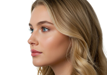 Naklejka premium Profile of Cheerful Woman with Blonde Waves Portrait Smiling Happy Casual
