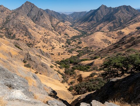 Majestic Mountain Valley Landscape Arid Hills and Dry Canyon Scenery
