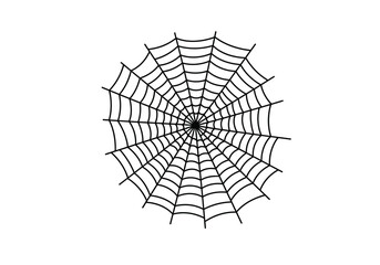 Fototapeta premium Spider web silhouette. This image showcases a black silhouette of a spider’s web, intricately woven with symmetrical threads, representing nature, artistry, and mystery. clipart illustration design.